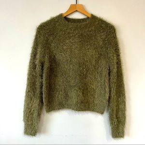 Pink Rose Soft & Fuzzy Crewneck Sweater in Green Sz Small